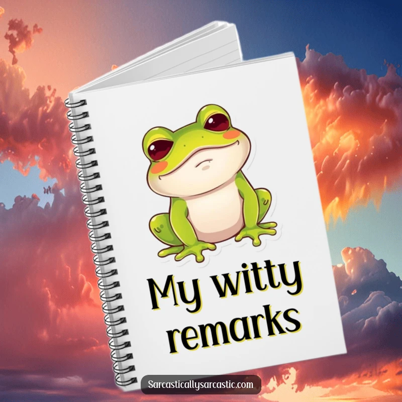 Funny Frog Notebook: A frog gives a dry, amused chuckle with a raised brow, ideal for jotting down witty thoughts.