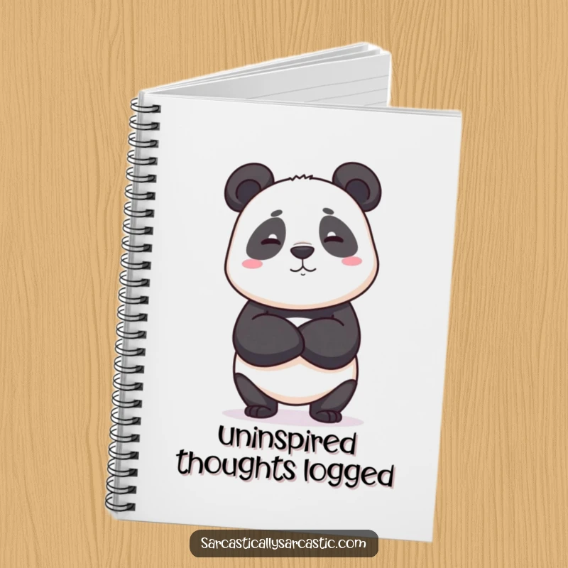 Funny notebook featuring a panda crossing its arms and wearing a deadpan expression, perfect for jotting down unimpressed thoughts, a funny gift.