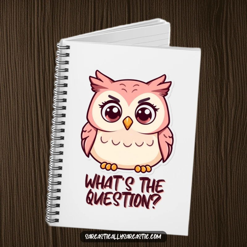 Funny notebook featuring a curious owl with a tilted head, perfect for notes, journaling, and ideas.
