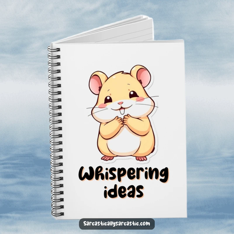 Funny kawaii hamster notebook with a paw to mouth, stifling a smile, perfect for notes and a funny gift.