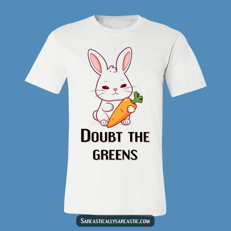 Funny Skeptical Rabbit T-Shirt: Eyebrow Raised, Carrot Doubter Tee