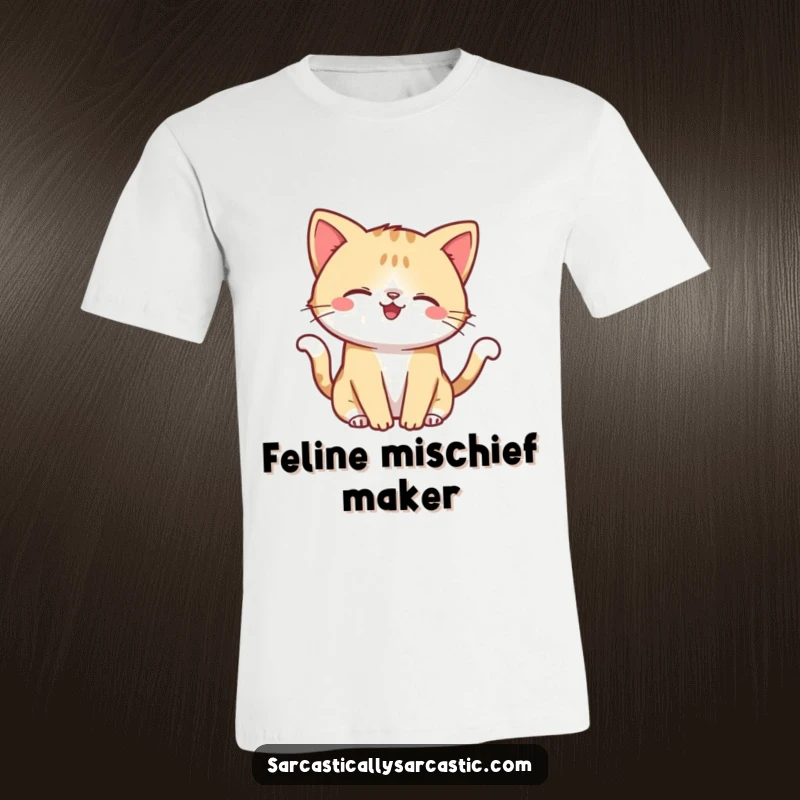 Funny t-shirt featuring a kawaii cat with a smirk, playfully flicking its tail, radiating mischievous feline energy.