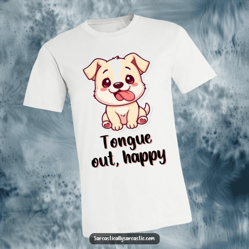 Funny Dog T-Shirt: A dog playfully sticks its tongue out from the side, conveying humorous silliness.