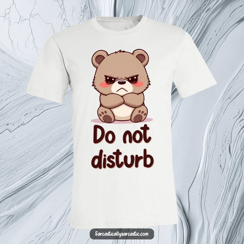 Funny Grumpy Bear Cub T-Shirt with a cute, cross-armed cub embodying relatable morning or anytime grumpiness.