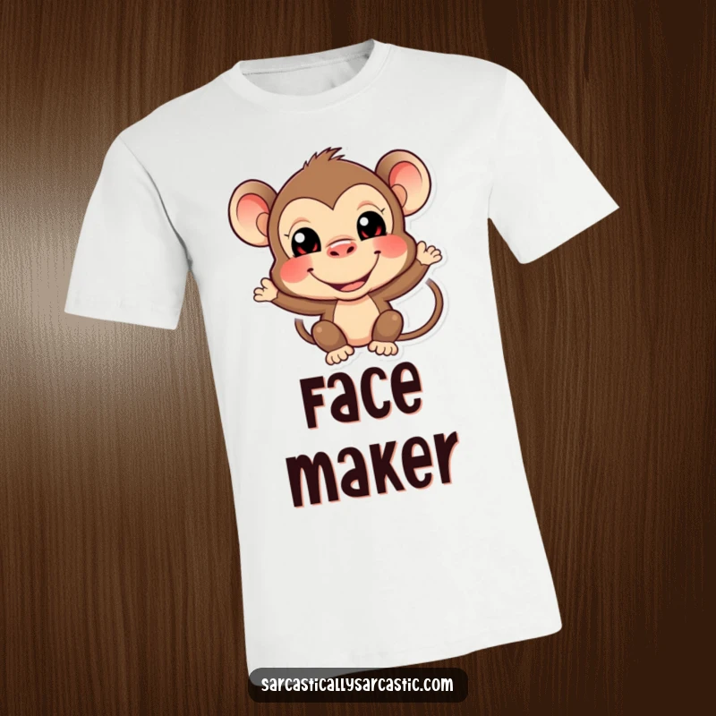 Funny monkey t-shirt featuring a playful monkey with its tongue sticking out making a very funny, silly face.
