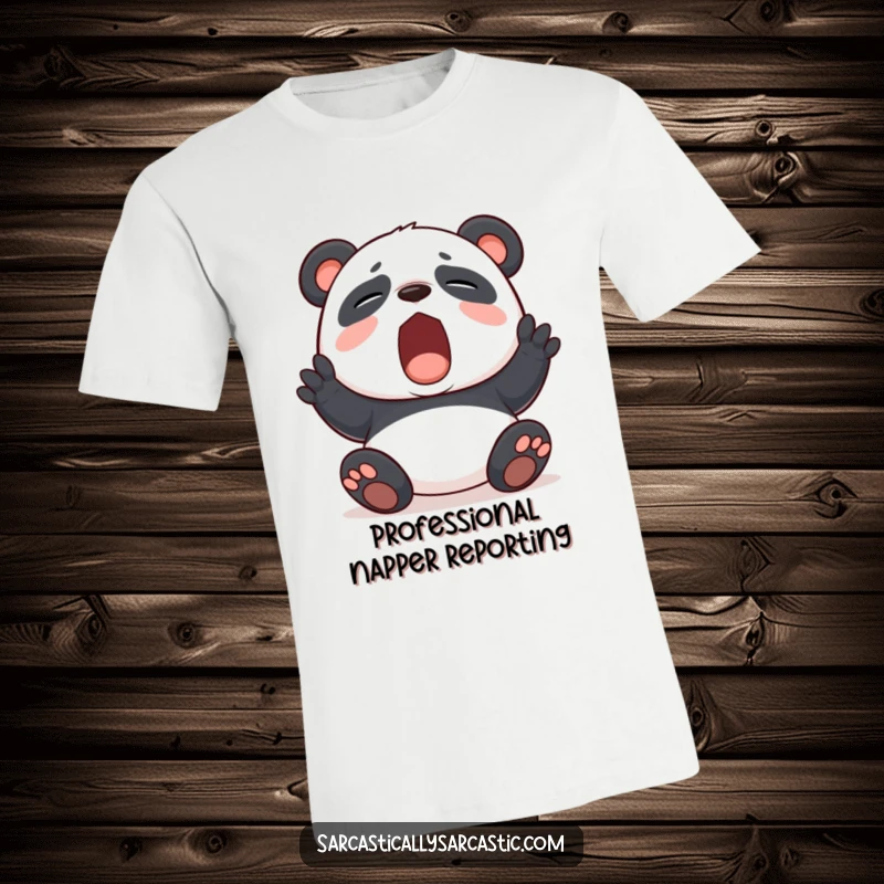 Funny panda yawning with feigned boredom on a t-shirt, perfect for expressing exhaustion with a humorous twist.