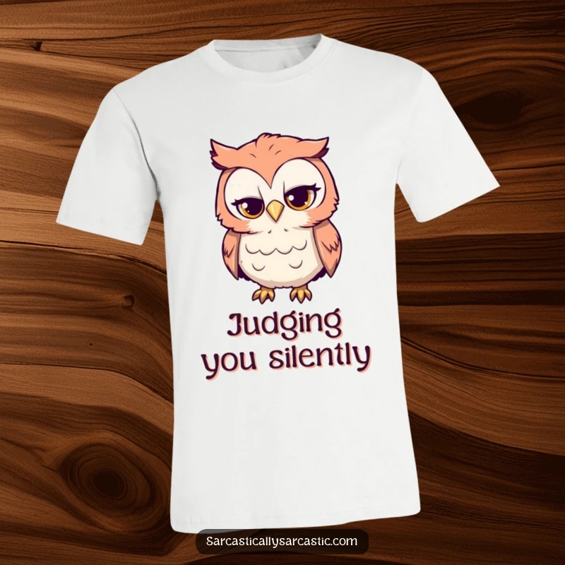 Funny ironic owl t-shirt, curious bird tilting head with a sarcastic smirk, great for witty people.