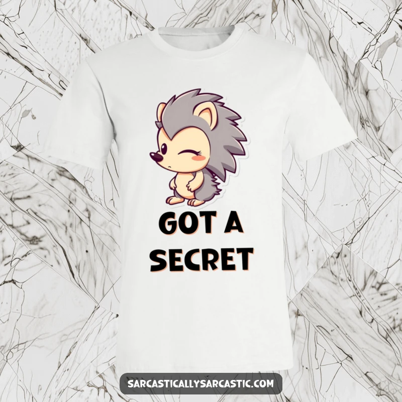 Funny t-shirt featuring a hedgehog character looking sideways with a noticeable smirk, symbolizing playful mischief and knowing humor.
