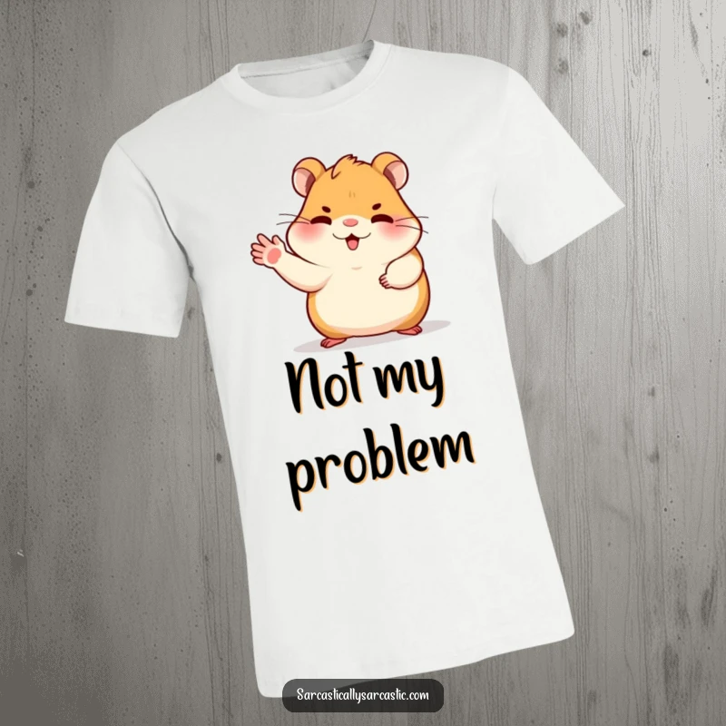 Funny dismissive hamster t-shirt showcasing a hamster gesturing with its paw, expressing a sassy and unapologetic 'leave me alone'.