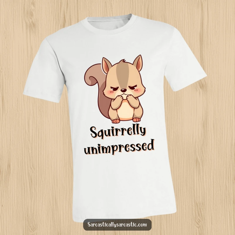 Funny kawaii squirrel t-shirt featuring a cute character clutching cheeks, displaying an unimpressed and sassy attitude.