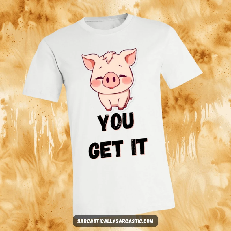 Funny T-Shirt: Pig with a knowing smile and a gentle head nod, conveying a humorous sense of shared inside knowledge.