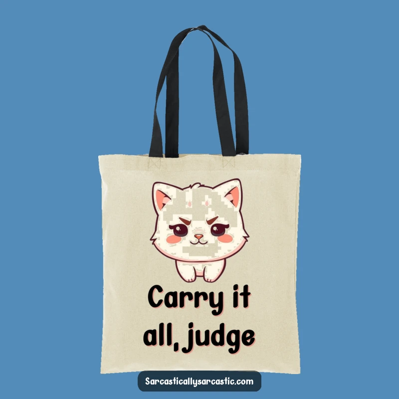 Funny Kawaii Cat Tote Bag: Sassy Eyebrow Smirk, Practical & Hilarious Gift