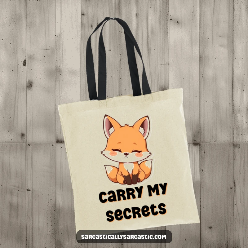 Funny kawaii fox tote bag with an adorable head tilt, suggesting curiosity and amusement, ideal for a funny gift.