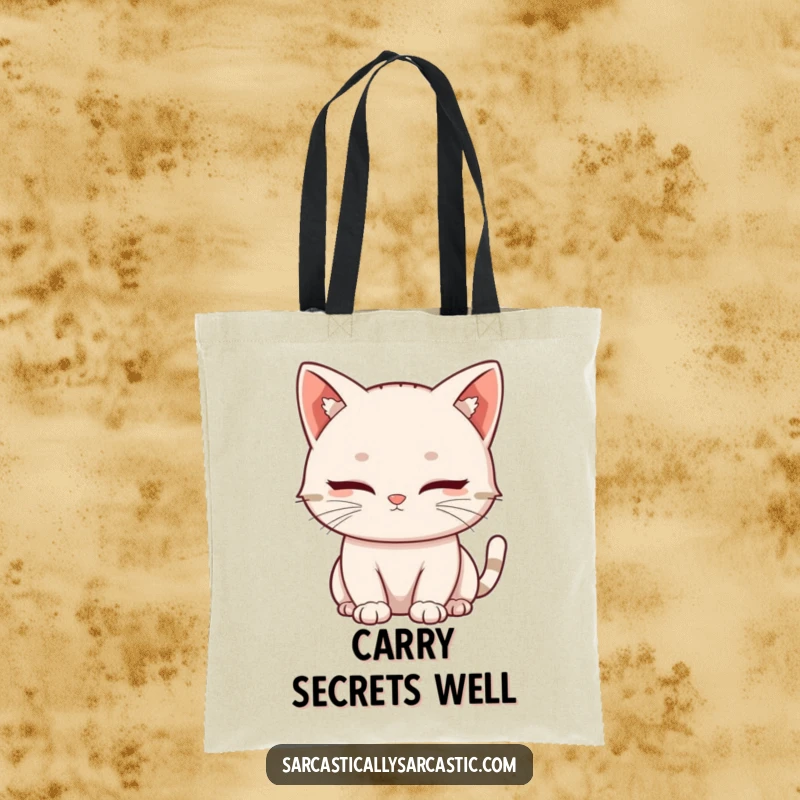 Funny tote bag featuring a kawaii cat giving a slow, knowing blink, ideal for shoppers who appreciate subtle humor and feline mystique.