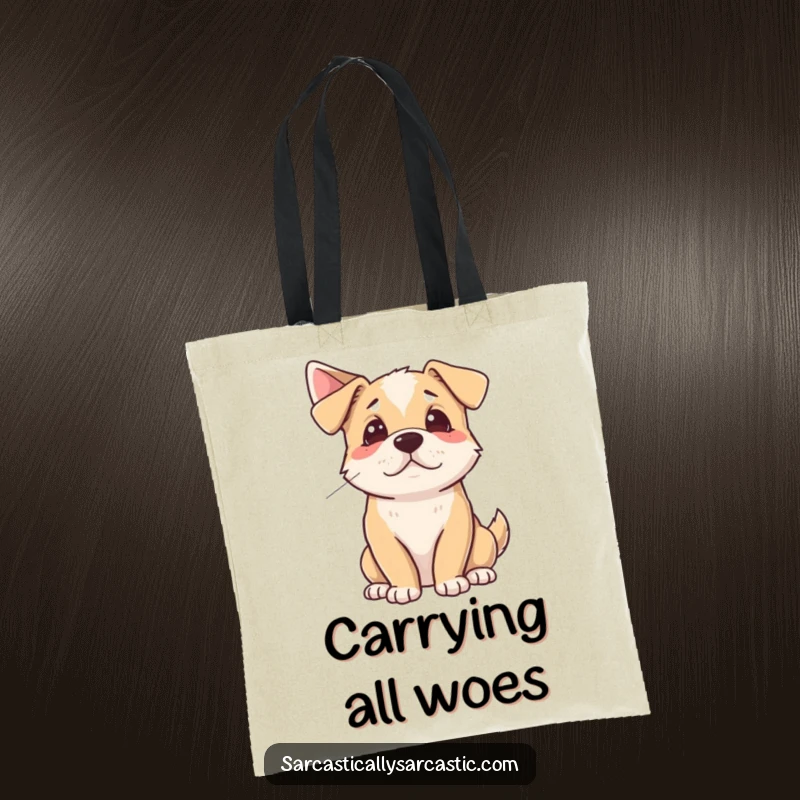 Funny Tote Bag illustrating a dog dramatically sighing while looking away, ideal for carrying items with humorous drama.