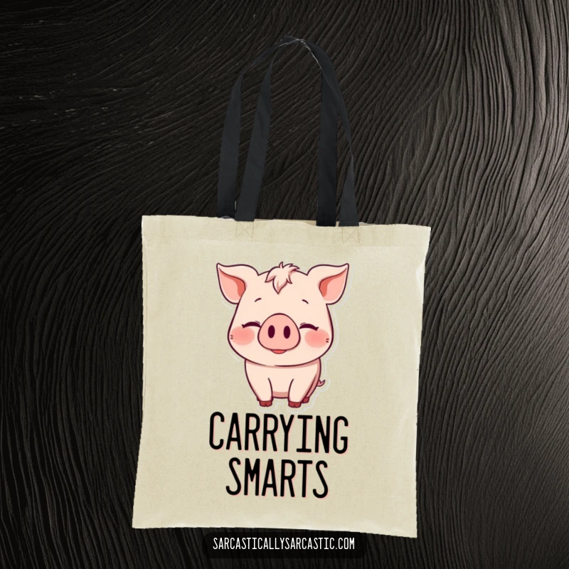 Funny Tote Bag: Pig with a knowing smile and head nod, a humorous and practical accessory for those in the know.