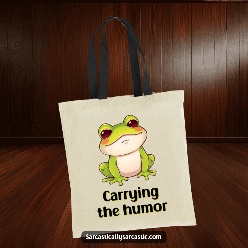 Funny Frog Tote Bag: A frog gives a dry, amused chuckle with a raised brow, a stylish and humorous carry-all.
