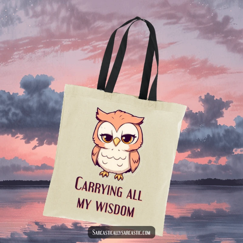 Funny tote bag featuring a curious owl with a sarcastic head tilt, perfect for stylish and witty shoppers.