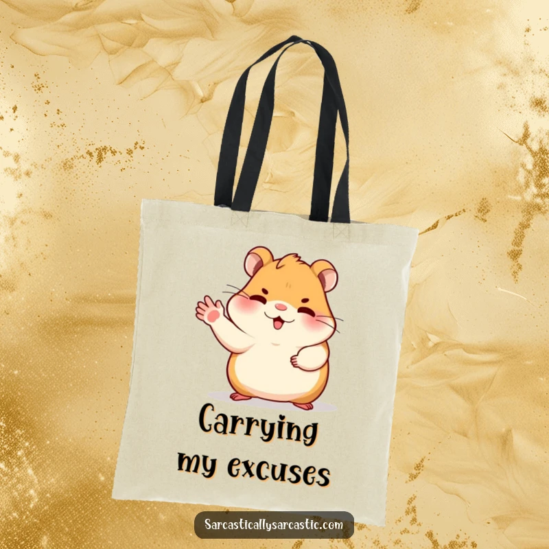 Funny dismissive hamster tote bag with a hamster gesturing dismissively with its paw, perfect for carrying items with a sassy attitude.