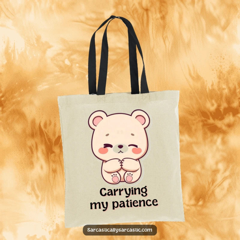 Funny eye-roll kawaii bear tote bag, character with crossed paws and a subtle eye-roll, spacious and stylish for daily use.
