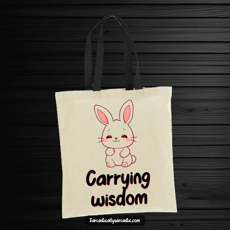 Funny kawaii rabbit tote bag, humorously showing a slow, deliberate nod of thoughtful agreement, ideal for daily use.