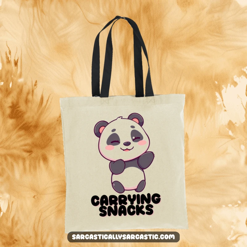 Funny panda tote bag with a cheerful panda bear giving a knowing wink, adding a stylish touch to errands.