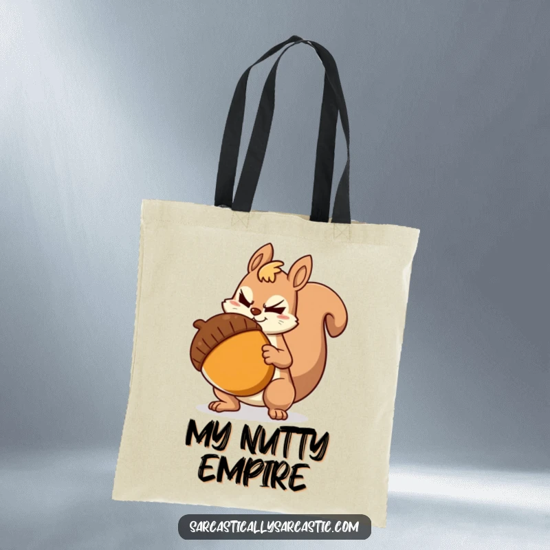 Funny Tote Bag: Sarcastic squirrel with a giant acorn, a humorous and practical accessory for carrying your bounty.