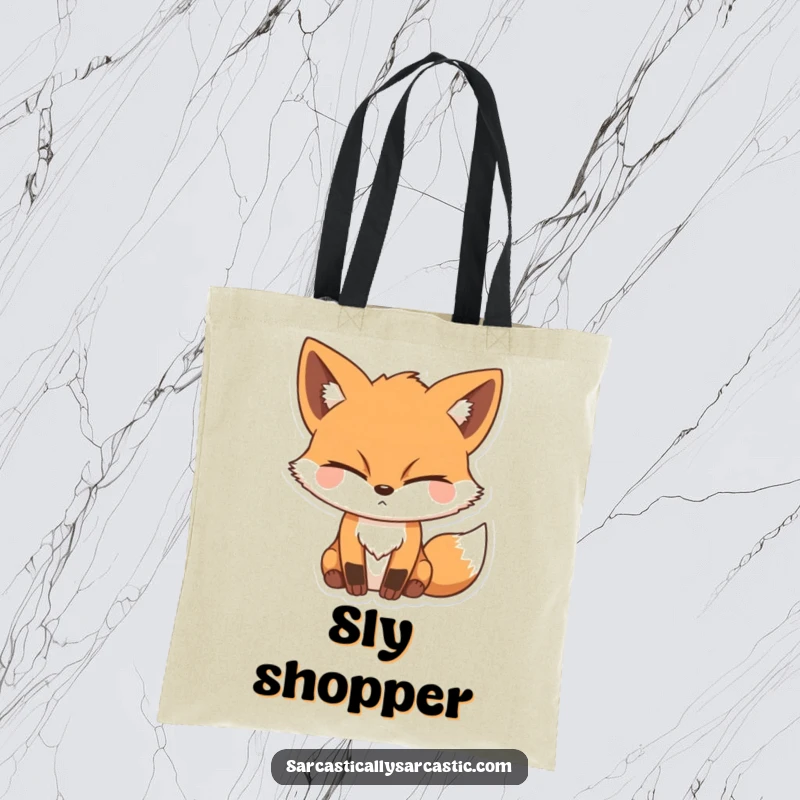 Funny tote bag illustration of a fox character with a sly expression and a single closed eye, giving a knowing wink.
